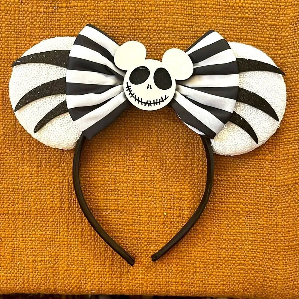 Halloween Sequined Bow Minnie Disney Skull Headband